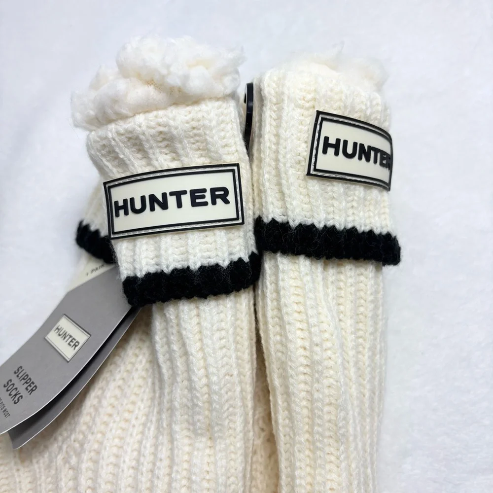 Hunter Cream Cable Knit Socks with Striped Cuff‎ ONe Size Fits Most